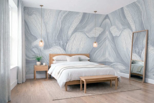 Tapet Floare abstractă în nuanțe reci de albastru, Fototapet Flori, w05119v2 : Uwalls.ro
