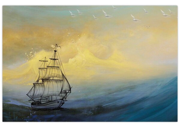 Tablou - Pictură barcă pe mare (90x60 cm)