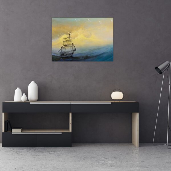 Tablou - Pictură barcă pe mare (70x50 cm)