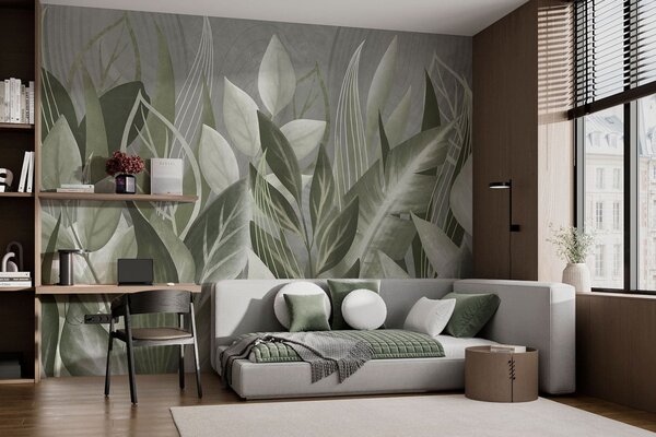 Tapet Frunze abstracte în nuanțe de gri-verde, Imagini de fundal unice, w05148v1 : Uwalls.ro