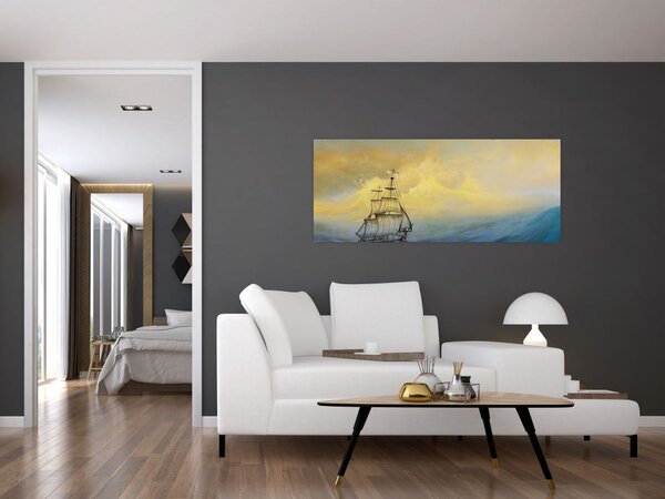Tablou - Pictură barcă pe mare (120x50 cm)