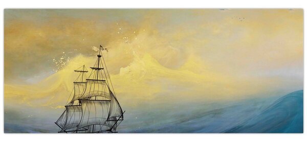 Tablou - Pictură barcă pe mare (120x50 cm)