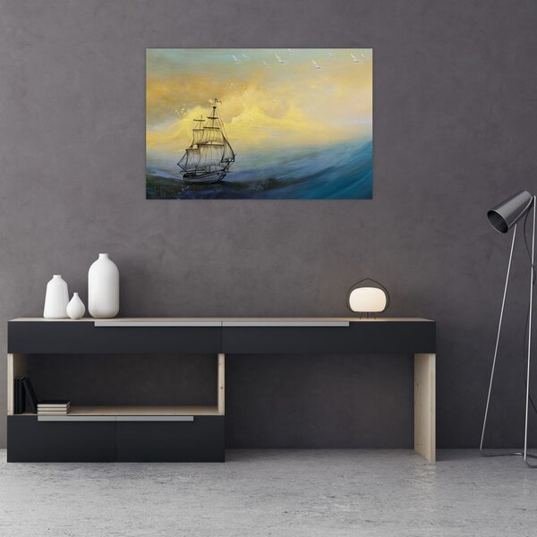 Tablou - Pictură barcă pe mare (90x60 cm)