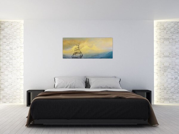 Tablou - Pictură barcă pe mare (120x50 cm)