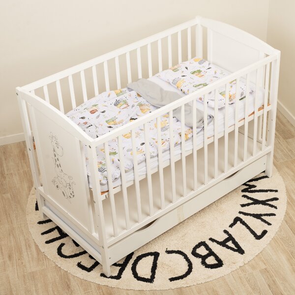 Lenjerie de vara pentru patut bebe 120x60 cm Kidizi Wiskers, include 4 piese, cearceaf, perna, husa perna si paturica cu doua fete, bumbac 100%