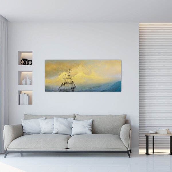 Tablou - Pictură barcă pe mare (120x50 cm)