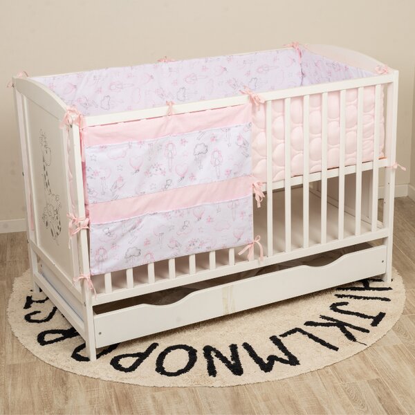 Lenjerie patut bebe 120x60 cm Kidizi Fairy Clouds 6 piese – aparatori laterale integrale matlasate, organizator textil cu buzunare