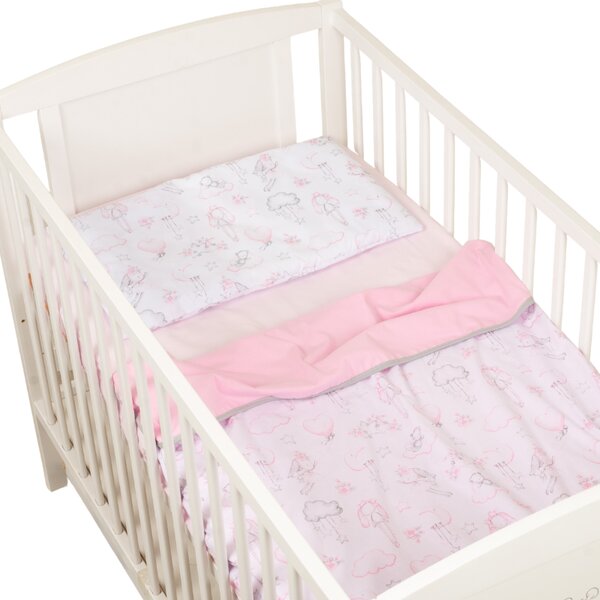 Lenjerie de vara pentru patut bebe 120x60 cm Kidizi Fairy Clouds, include 4 piese, cearceaf, perna, husa perna si paturica cu doua fete, bumbac 100%