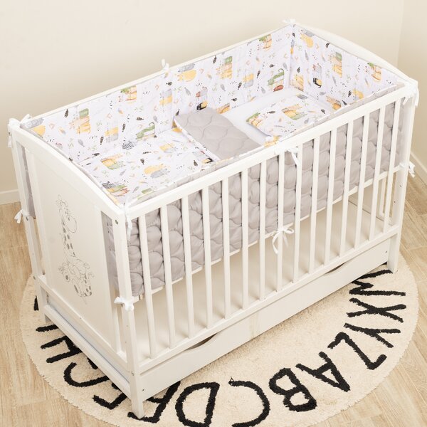 Lenjerie patut bebe 120x60 cm Kidizi Wiskers 6 piese – aparatori laterale integrale matlasate, organizator textil cu buzunare