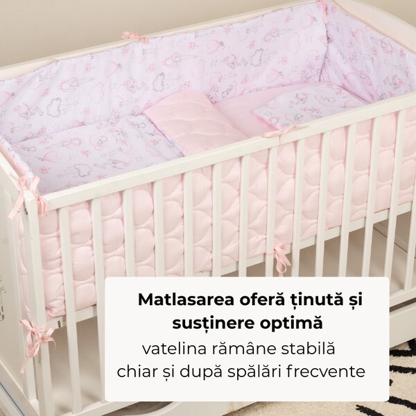 Lenjerie patut bebe 120x60 cm Kidizi Fairy Clouds 6 piese – aparatori laterale integrale matlasate, organizator textil cu buzunare