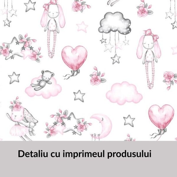 Lenjerie de vara pentru patut bebe 120x60 cm Kidizi Fairy Clouds, include 4 piese, cearceaf, perna, husa perna si paturica cu doua fete, bumbac 100%
