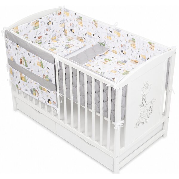 Lenjerie patut bebe 120x60 cm Kidizi Wiskers 6 piese – aparatori laterale integrale matlasate, organizator textil cu buzunare