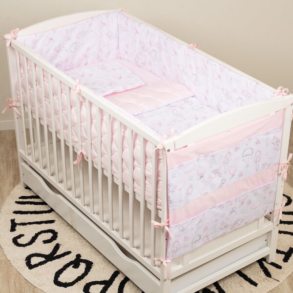 Lenjerie patut bebe 120x60 cm Kidizi Fairy Clouds 6 piese – aparatori laterale integrale matlasate, organizator textil cu buzunare