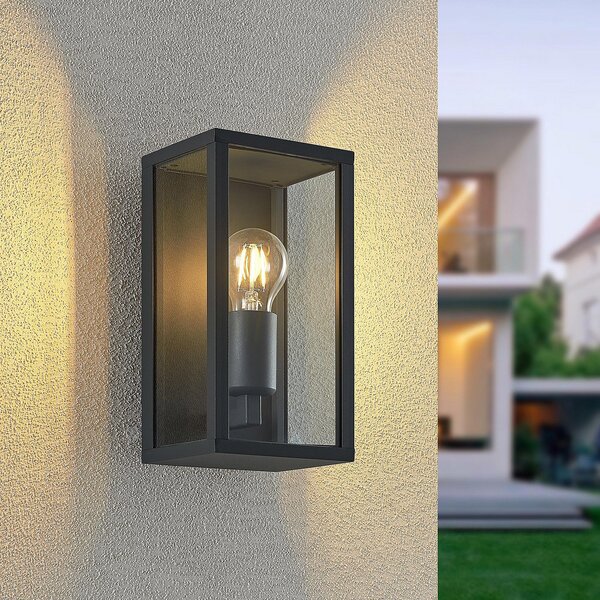 Lindby Aplică de perete Peldar, antracit/transparent, 26 cm, metal, reglabil, Negru, Metal, Modern, Perete unghiular