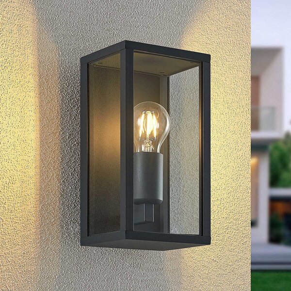 Lindby Aplică de perete Peldar, antracit/transparent, 26 cm, metal, reglabil, Negru, Metal, Modern, Perete unghiular