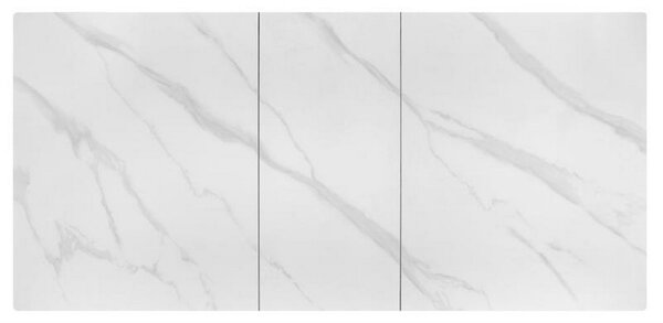 Masa extensibila PLATAN, alb cu efect de marmura/negru, piatra sinterizata/otel, 140/180x85x76 cm