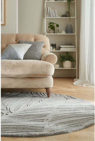 Covor gri rotund din lână ø 160 cm Leaf - Flair Rugs