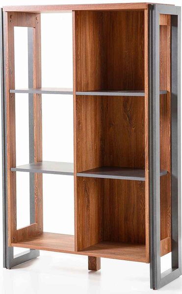 Bibliotecă ~Praga~ cu aspect industrial, modern, culoare maro-gri antracit, 90 cm lățime