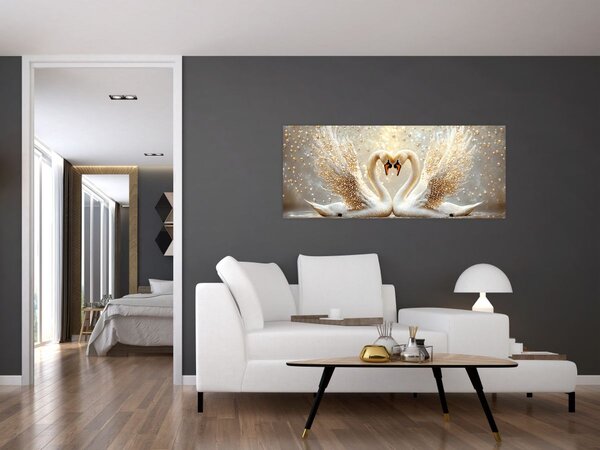 Tablou - Lebede Aurii (120x50 cm)