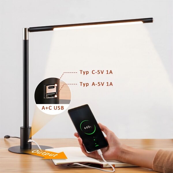 Brilagi - Lampă de birou LED tactilă, reglabilă, cu porturi USB VARIO LED/7W/230V CRI 96