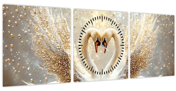 Tablou - Lebede Aurii (cu ceas) (90x30 cm)