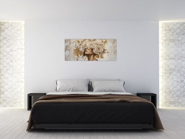 Tablou - Fată cu Trandafiri (120x50 cm)