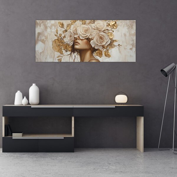 Tablou - Fată cu Trandafiri (120x50 cm)