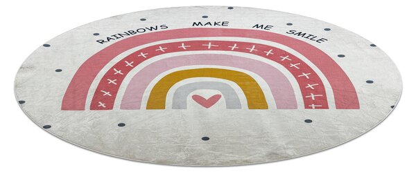 BAMBINO 47810 covor rotund lavabil Curcubeu, puncte pentru copii anti-alunecare - alb / roz