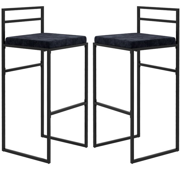 HOMCOM Lot de 2 taburete de bar taburete înalte pernă de șezut din catifea suport pentru picioare înălțime 74 cm negru | Aosom Romania