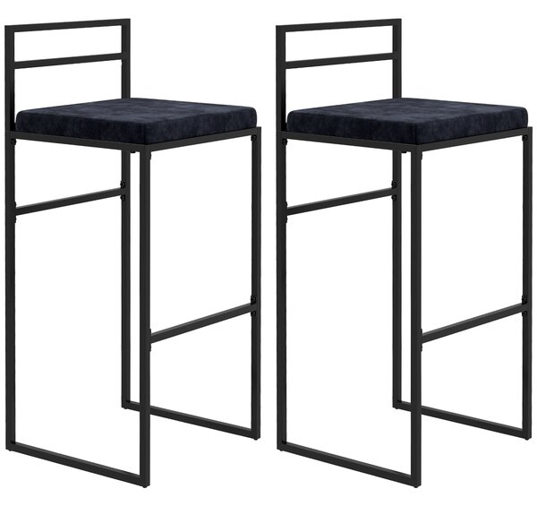 HOMCOM Lot de 2 taburete de bar taburete înalte pernă de șezut din catifea suport pentru picioare înălțime 74 cm negru | Aosom Romania