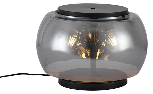 Lampă de masă de design neagră cu sticlă fumurie cu 3 lumini - Bino