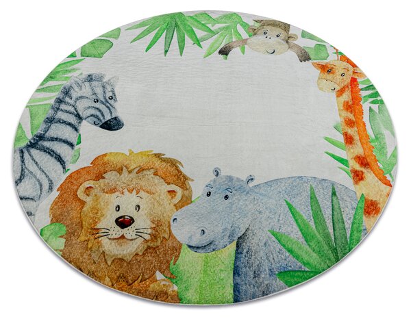 BAMBINO 54090 rotund covor lavabil Animale, Africa pentru copii anti-alunecare - alb / verde