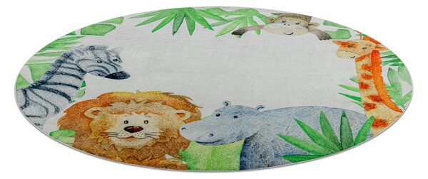 BAMBINO 54090 rotund covor lavabil Animale, Africa pentru copii anti-alunecare - alb / verde