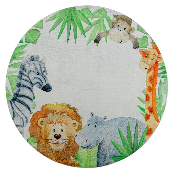 BAMBINO 54090 rotund covor lavabil Animale, Africa pentru copii anti-alunecare - alb / verde