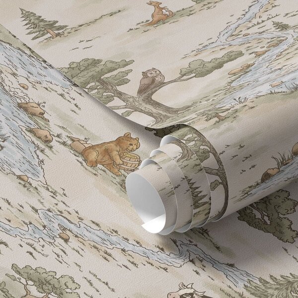 Tapet Ilustrație naturalistă cu animale și un râu, Tapet pădure, a01157 : Uwalls.ro