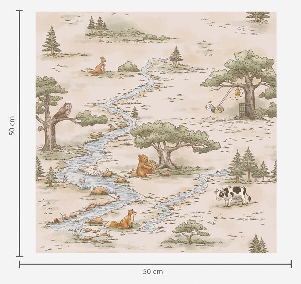 Tapet Ilustrație naturalistă cu animale și un râu, Tapet pădure, a01157 : Uwalls.ro
