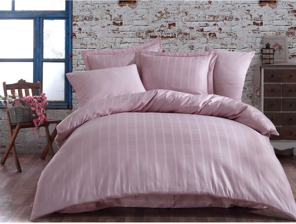 Lenjerie de pat din bumbac satinat pentru pat dublu cu cearșaf Hobby Ekose, 200 x 220 cm, roz