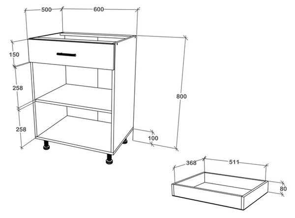 Corp haaus Karo, 1 Sertar, 2 Usi, Stejar Sonoma Inchis/Alb, 60 x 50 x 80 cm