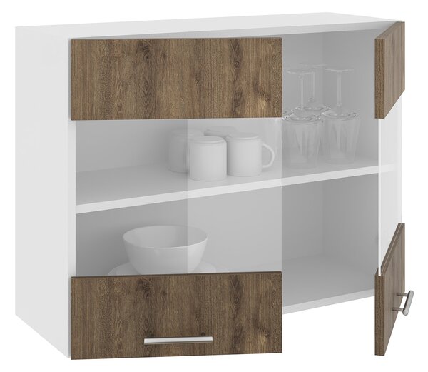 Corp haaus Karo, 2 Usi, cu sticla, Stejar Bronz/Alb, 80 x 30 x 60 cm