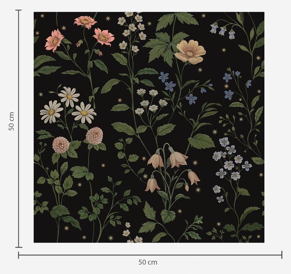 Tapet Motiv floral pe fond negru cu stele, Tapet flori, a01160 : Uwalls.ro