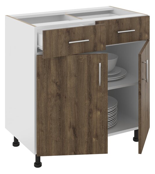 Corp haaus Karo, 2 Sertare, 2 Usi, Stejar Bronz/Alb, 80 x 50 x 80 cm