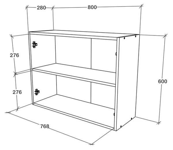 Corp haaus Karo, 2 Usi, cu sticla, Gri Lucios/Alb, MDF, 80 x 30 x 60 cm
