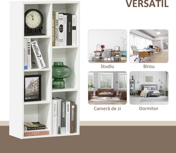 HOMCOM Bibliotecă din Lem Stil Vintage Cubica cu 7 Suporturi Diferite din MDF pentru Casă și Birou, 50x24x106 cm, Alb | Aosom Romania