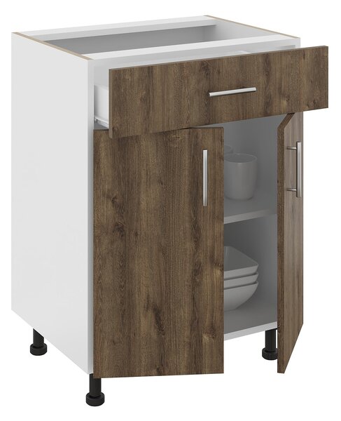 Corp haaus Karo, 1 Sertar, 2 Usi, Stejar Bronz/Alb, 60 x 50 x 80 cm