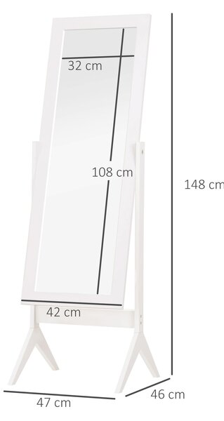 HOMCOM Oglindă Integrală cu 4 Picioare și Unghi Reglabil Alb | Aosom Romania