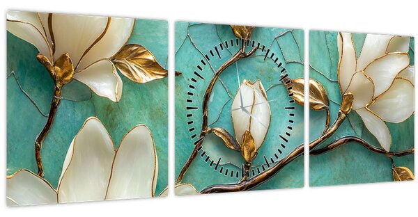 Tablou - Magnolii 3D (cu ceas) (90x30 cm)