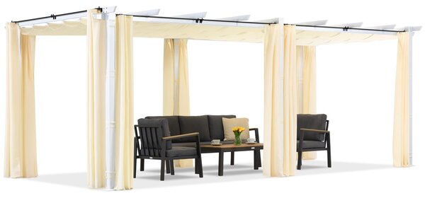 Barbados 3x6 m patio pergola cu perdele Garden Point alb și bej