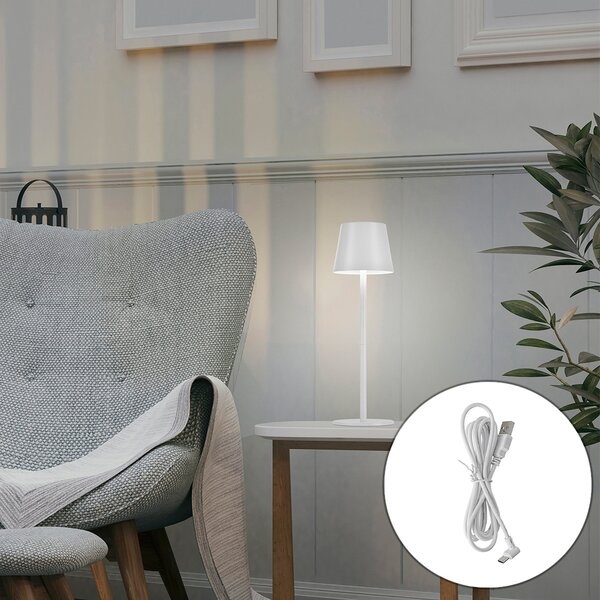 Lampă de masă albă cu LED reglabil și reîncărcabil IP54 - Murdock