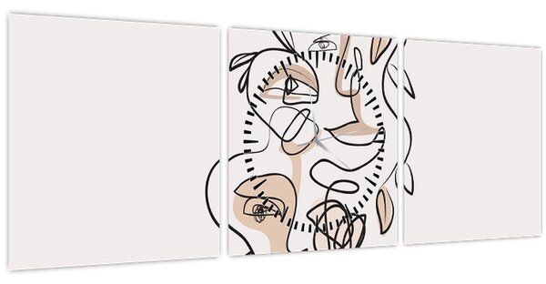 Tablou - Line art facials (cu ceas) (90x30 cm)