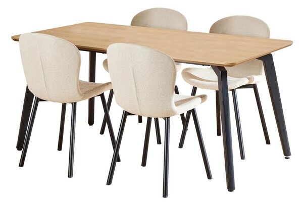 Set 5 piese Masa dining si Scaune Cadiz V5, Natural, 75x160x90 cm